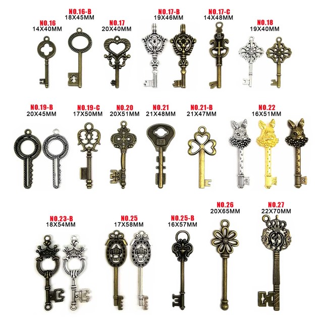 10pcs Old Looking Decorative Key for Steampunk Charms Pendant Jewelry  Making DIY Metal Retro Red Antique